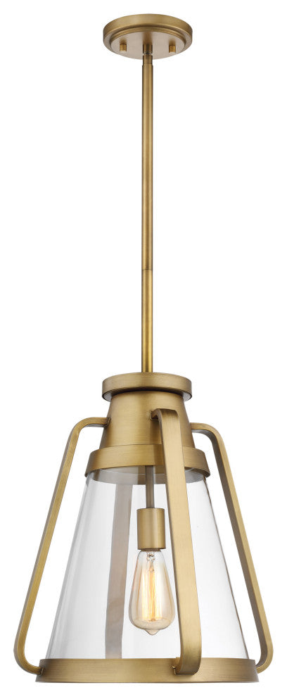 Everett 1-Light 14-Inch Pendant, Natural Brass With Clear Glass