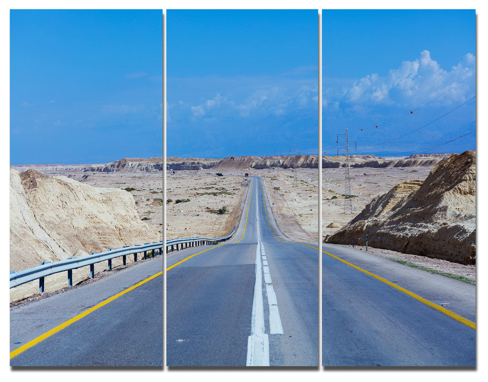 Beautiful Desert Road Israel, Landscape Triptych Canvas Print, 36x28, 3 Panels
