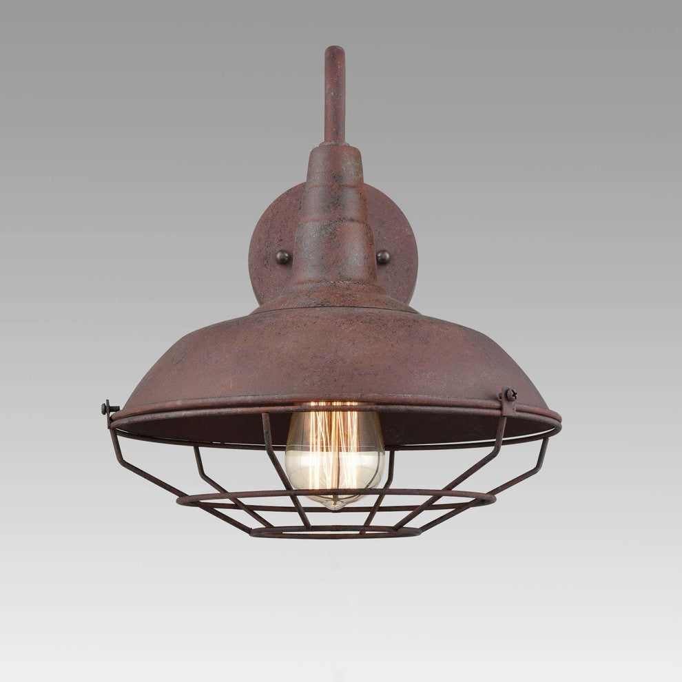 Rustic Wire Cage Gooseneck Wall Sconce, Industrial Plug in Wall Light Fixture