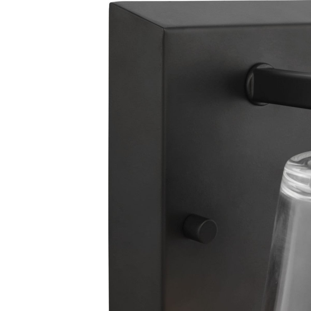 Vertex Collection One-Light Matte Black Clear Glass Contemporary Bath Light