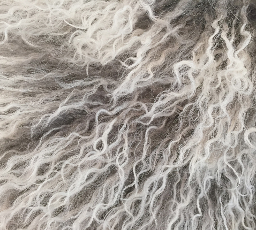 Tibetan Lamb Pillow, Gray Snowtop, 15"x25"