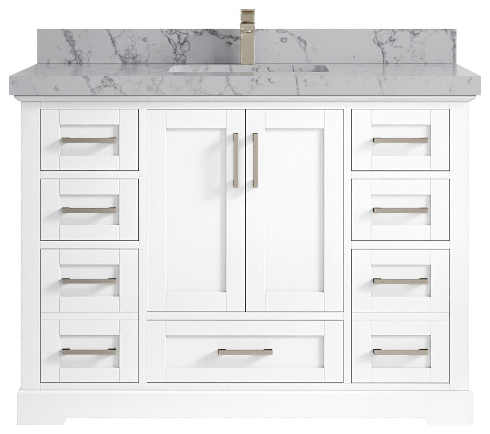 Boston 48 Single Sink Bath Vanity in White 2" Venatino Quartz