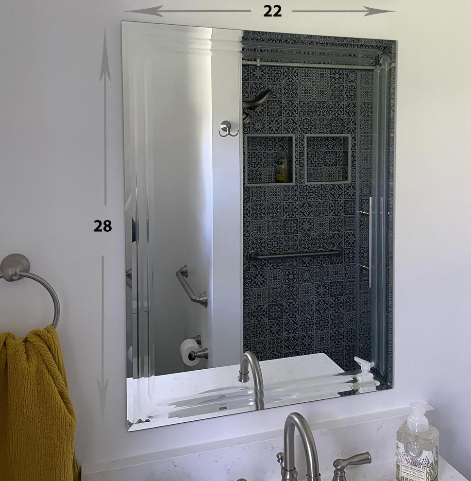 Frameless Tri-Bevel Wall Mirror, 22" X 28"