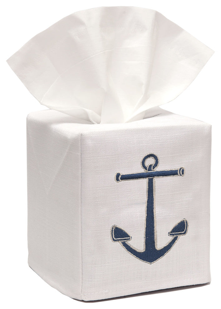 Linen Tissue Box Cover, Anchor