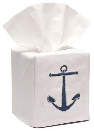 Linen Tissue Box Cover, Anchor
