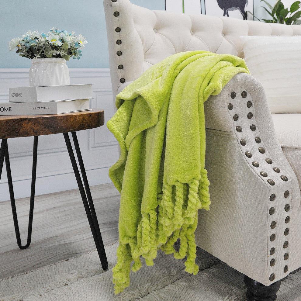 Braided Rope Flannel Fleece Throw, Oasis Green, 50"x60"