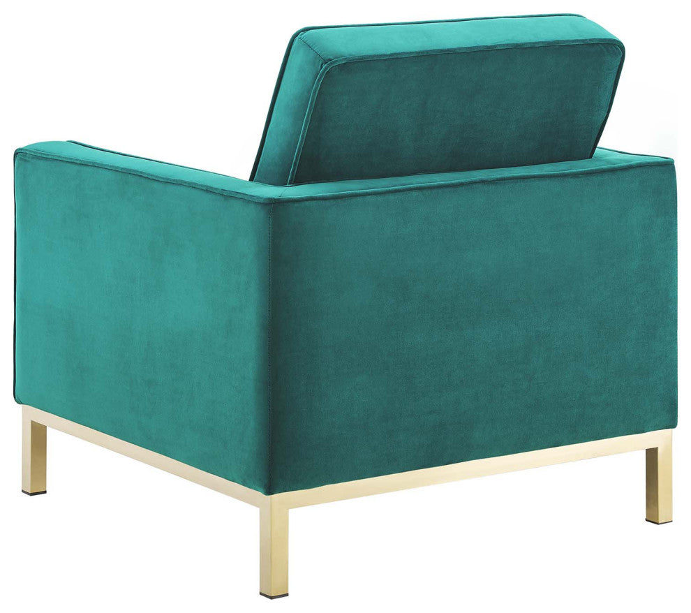 Armchair and Loveseat Sofa Set, Velvet, Gold Teal Blue, Modern, Lounge