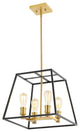 Lloyd 4-Light Industrial Iron LED Pendant, Black/Brass Gold, Width: 15"