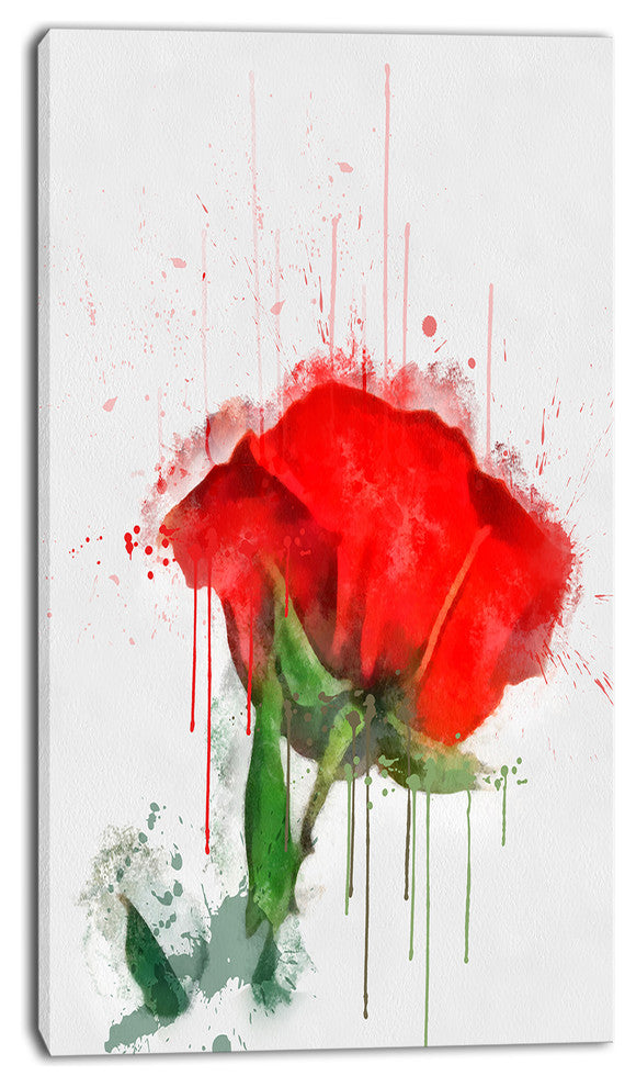 Red Rose Hand drawn Painting, Floral Canvas Art Print, 16"x32"