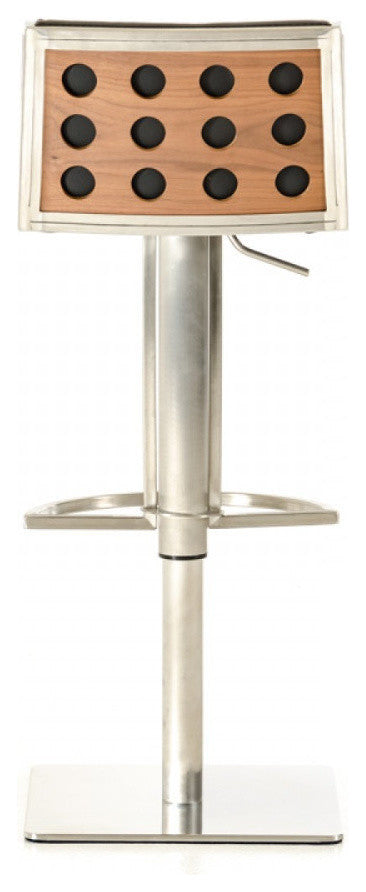 Leatherette Upholstered Bar Stool with Steel Pedestal Base, Black and Silver