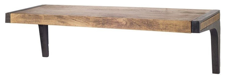 Dion Brown Wood With Black Metal Wall Shelf, 36"