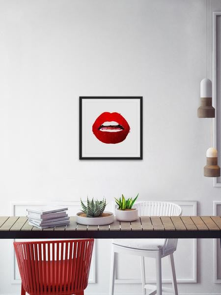 "Red Lips II" Framed Painting Print, 24"x24"