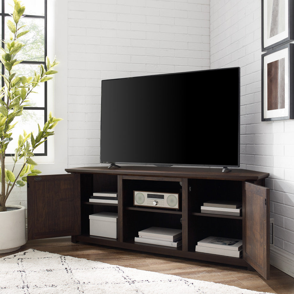 Camden 58" Corner TV Stand Dark Walnut