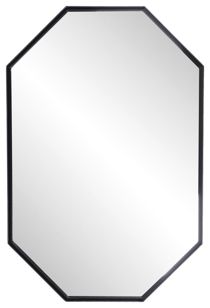 Stretched Octagon Mirror Black Metal Framed Wall Mirror 24"H35"W