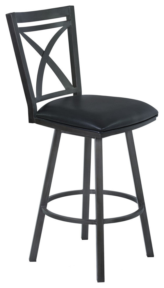30" Metal and Leatherette Swivel Bar Height Stool, Gray