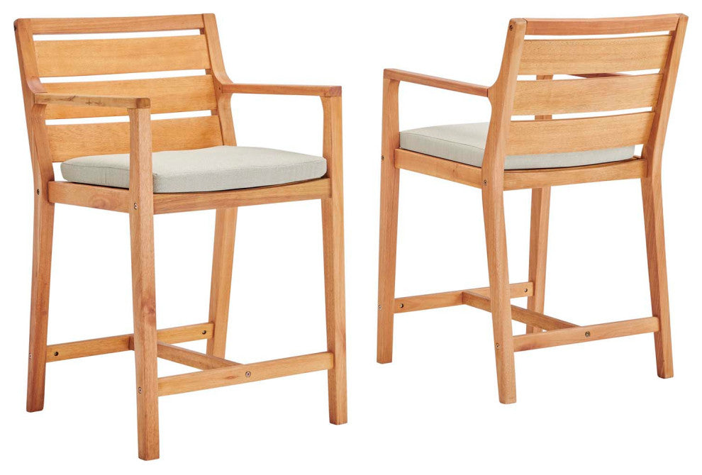 Portsmouth Outdoor Patio Karri Wood Bar Stool Set of 2 Natural Taupe