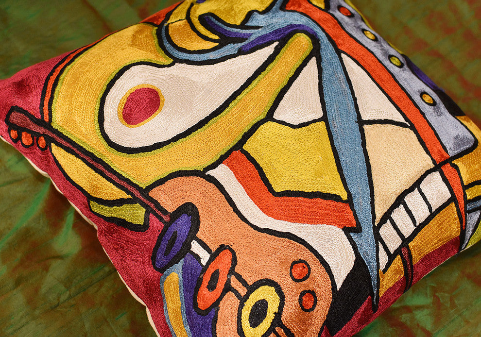 Bass Dance by Alfred Gockel Accent Pillow Cover-Handembroidered Art Silk 18x18"