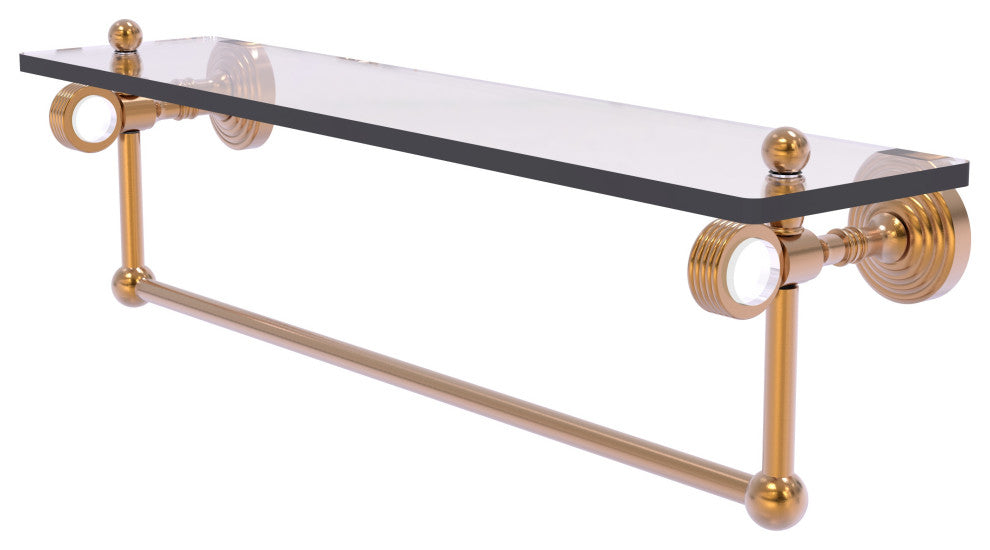 Pacific Grove 22" Groovy Glass Shelf with Towel Bar, Brushed Bronze