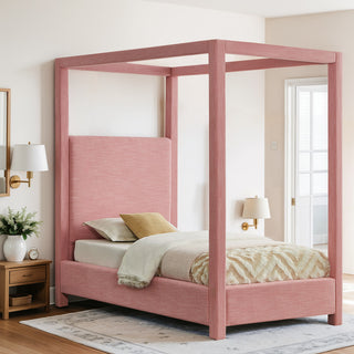 Emerson Upholstered Bed, Pink, Twin, Linen Textured Fabric