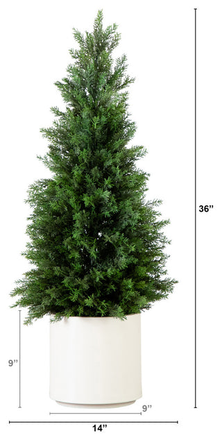 3ft. UV Resistant Artificial Cedar Tree, Decorative White Planter