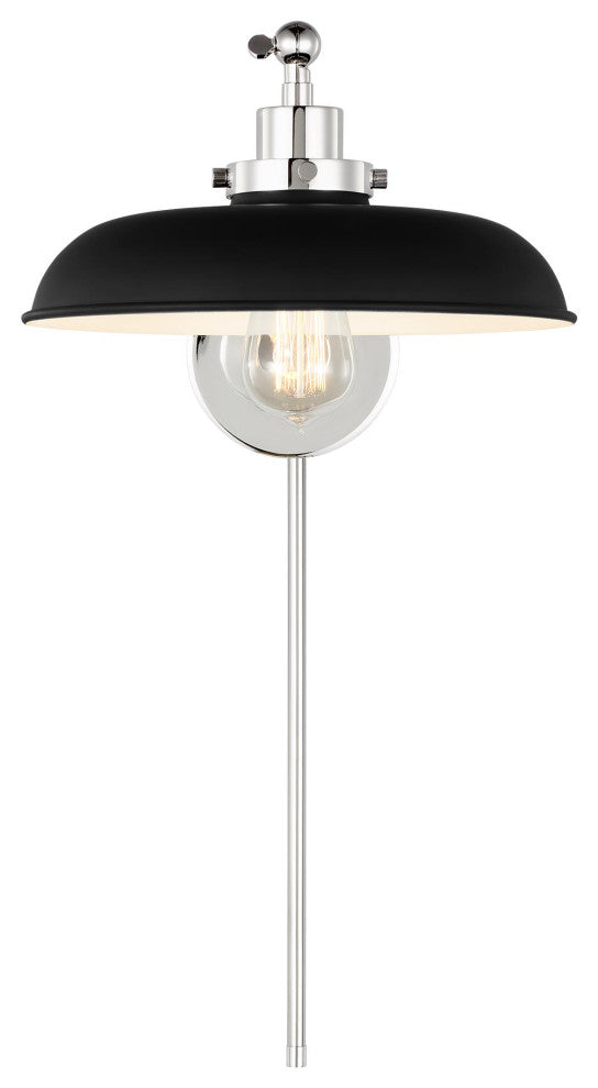 Wellfleet Single Arm Wide Task Sconce, Midnight Black and Polished Nickel