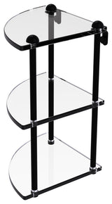 Three Tier Corner Glass Shelf, Matte Black