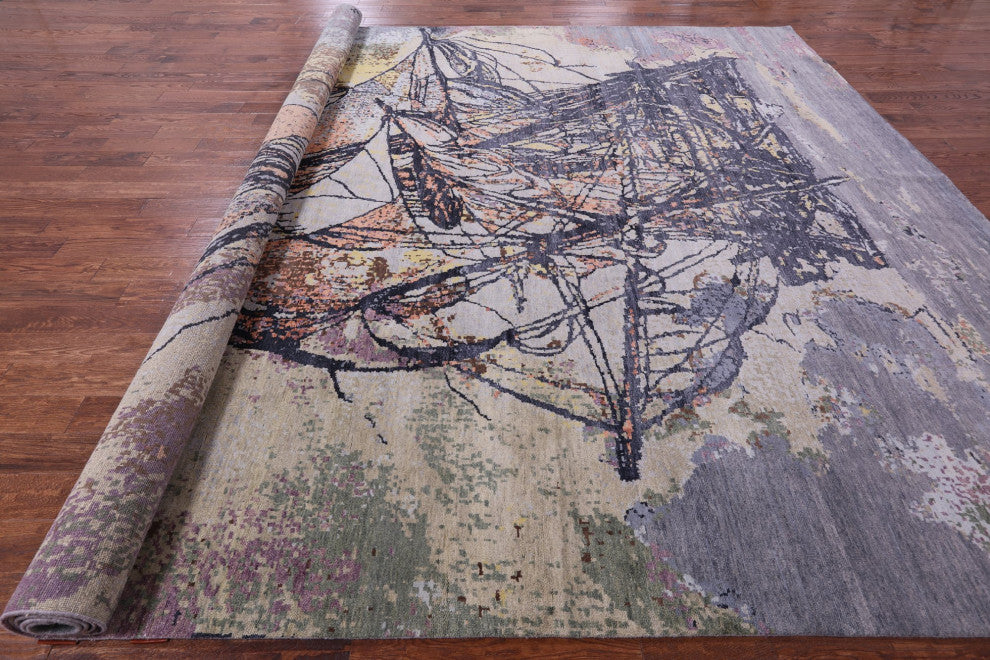 Sailing Ship Wool and Silk Handmade Rug 12' 0" X 15' 4" Q11606