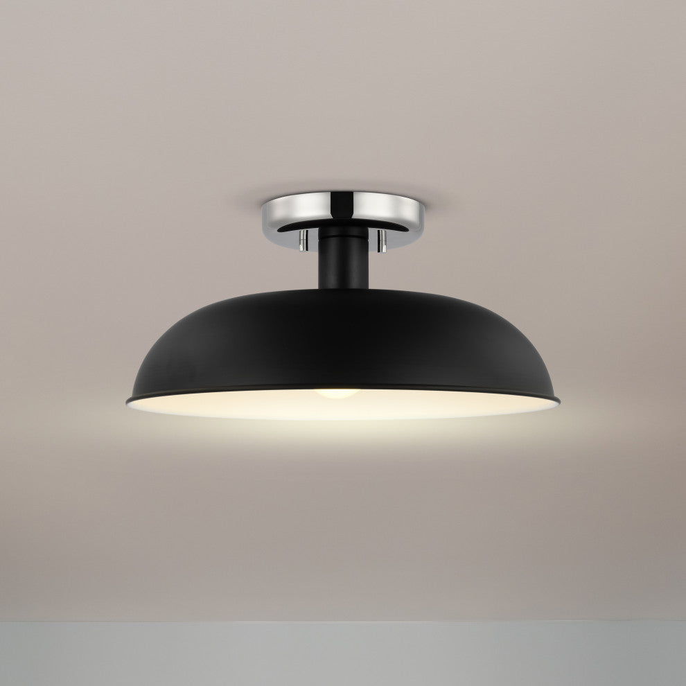 Colony 1-Light Small Semi-Flush Mount Fixture, Matte Black With Polished Nickel