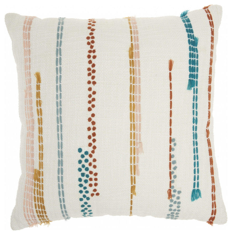 Multicolor Embroidered Stripe Throw Pillow