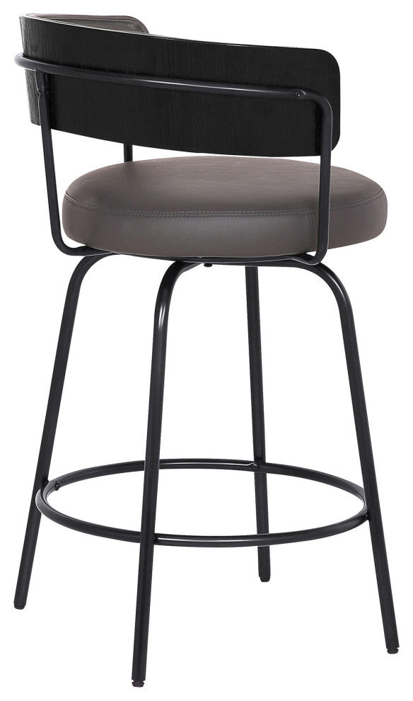 26" Gray Faux Leather Modern Swivel Bar Stool