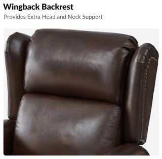 Genuine Leather Manual Recliner With Brass Nailhead, Espresso