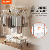 VEVOR Clothes Rack Heavy Duty Clothing Garment Rack Double Hanging Rod 600 lbs