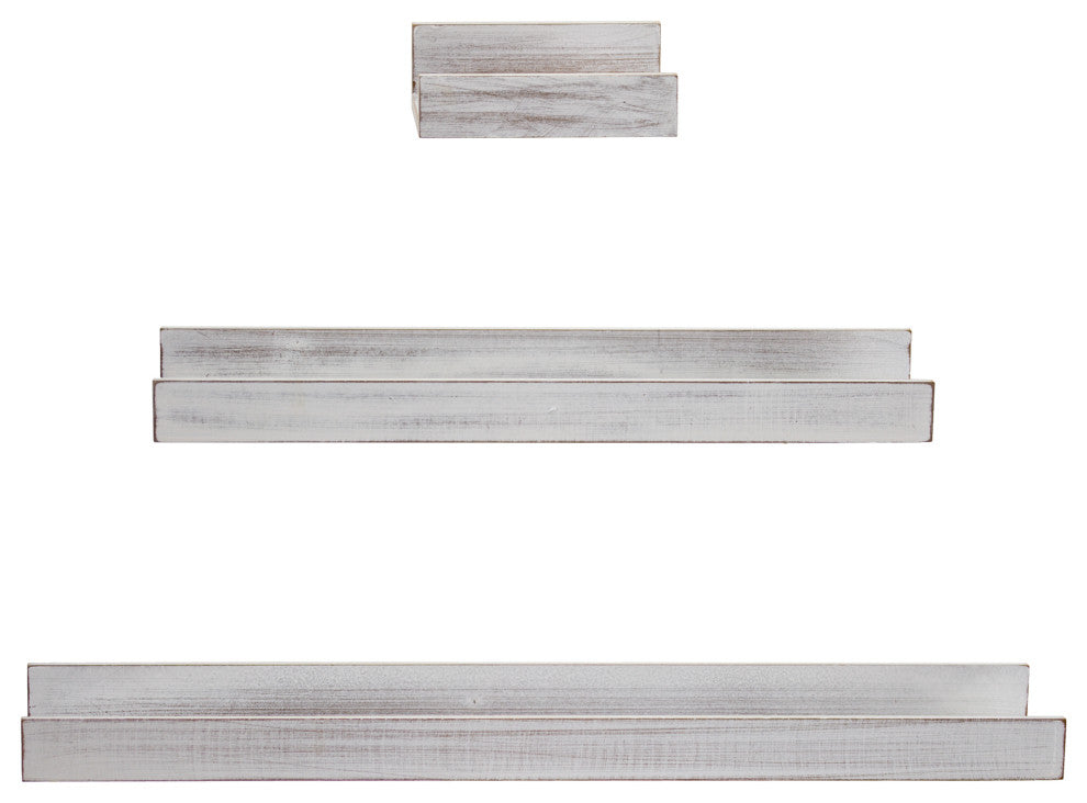 Whitewashed Wood Floating U Wall Shelves - Set of 3