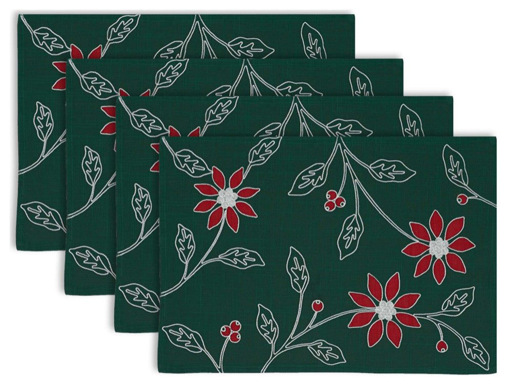 Placemat Embroidered Poinsetta, Set Of 4