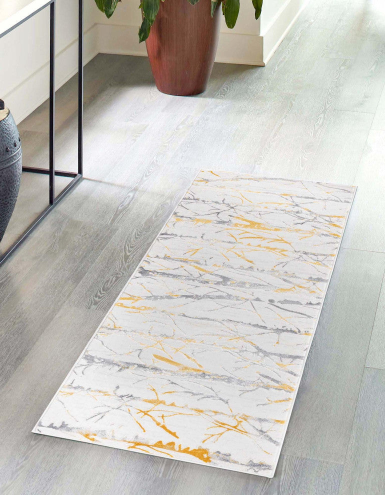Unique Loom Anne Finsbury Rug, Yellow and Gray, 2'x6'