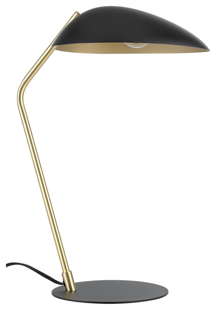 Lindmoor 1-Light Table Lamp Black Finish, Brushed Brass, Black Metal Shade