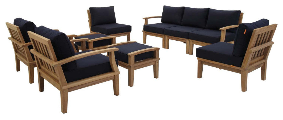 Natural Navy Marina 9 Piece Outdoor Patio Teak Set