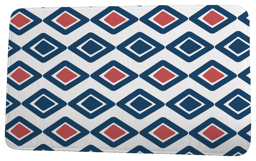 Upscale Getaway Diamond Jive 2 Geometric Print Bath Mat, Navy Blue, 17"x24"