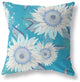 16" Aqua White Sunflower Indoor Outdoor Zippered Throw Pillow