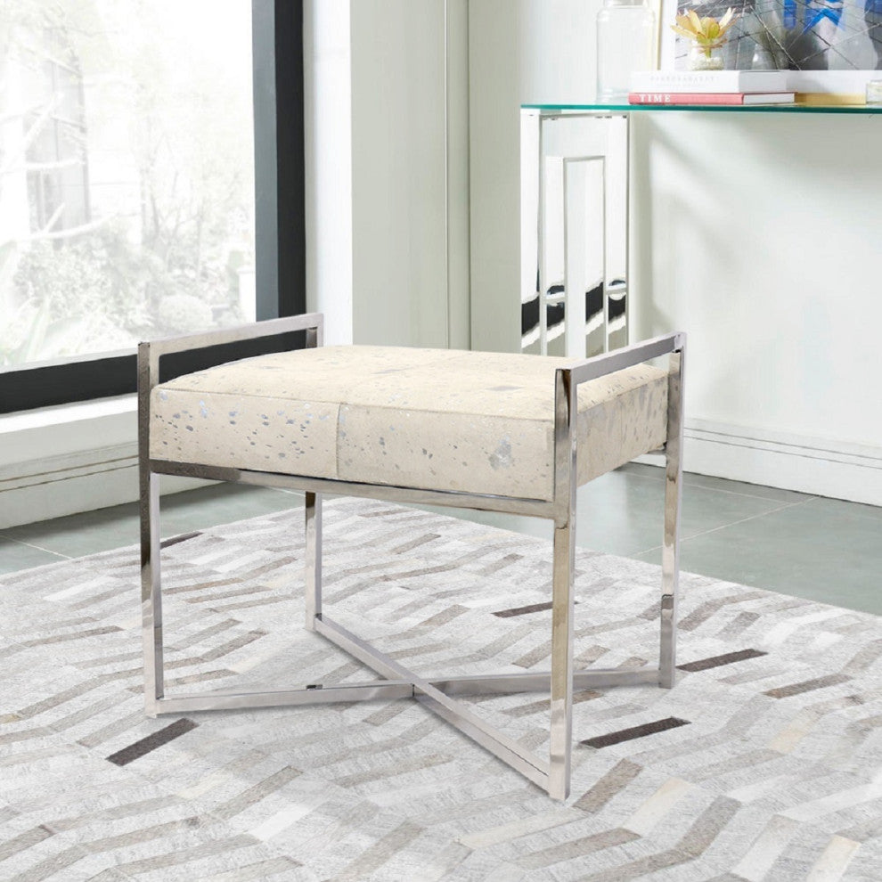 Pasargad Home Safari Cowhide Upholstered Bench With Steel Legs