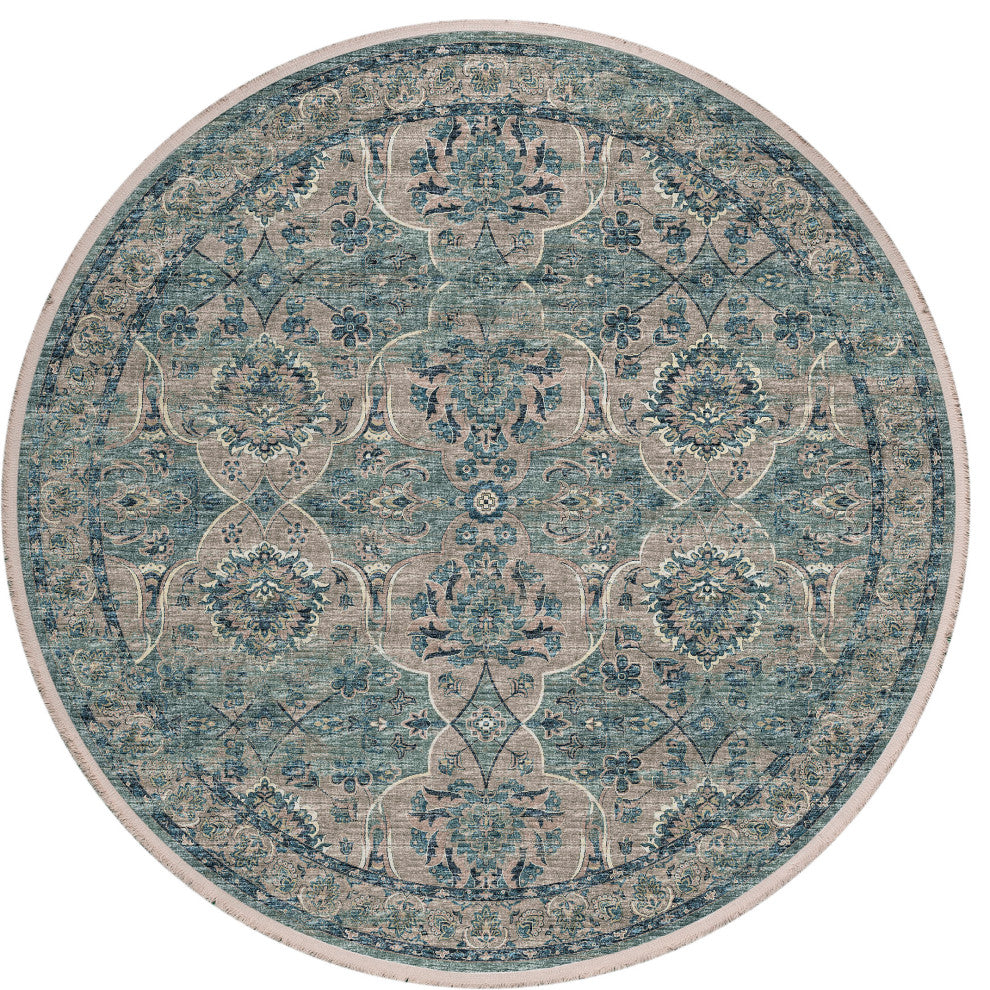 Indoor/Outdoor Marbella MB5 Mineral Blue Machine Washable 6' x 6' Round Rug