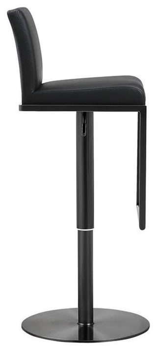 Maklaine 32.3" Contemporary Steel/Leather Barstool in Black Finish