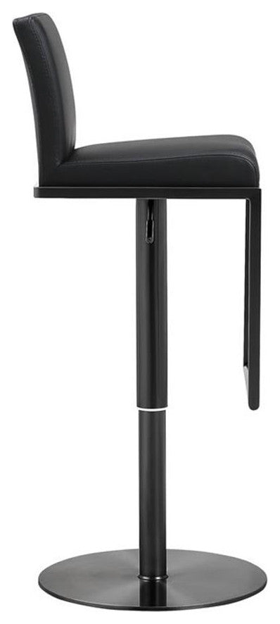 Maklaine 32.3" Contemporary Steel/Leather Barstool in Black Finish