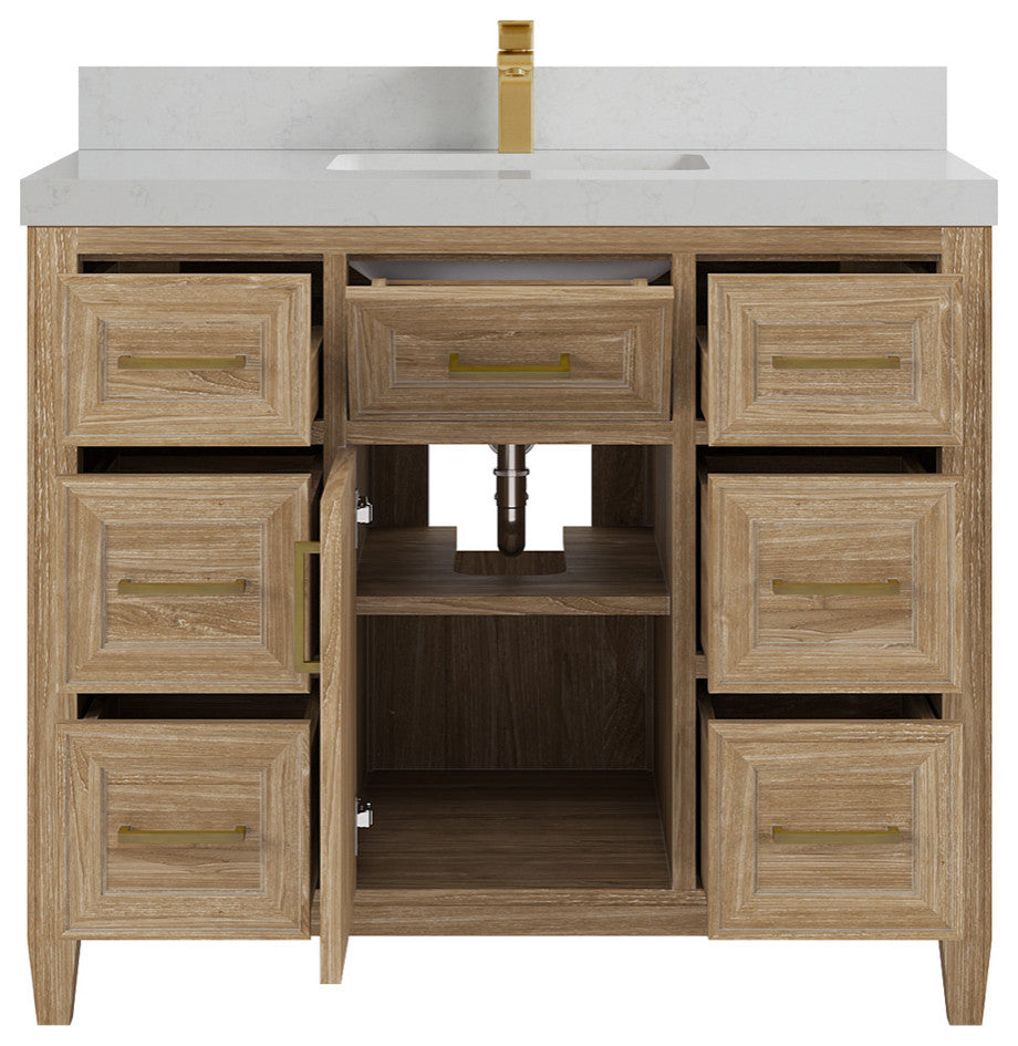 Santa Monica 42 Single Sink Bath Vanity in Whitewashed Teak 2" Carrara Quartz