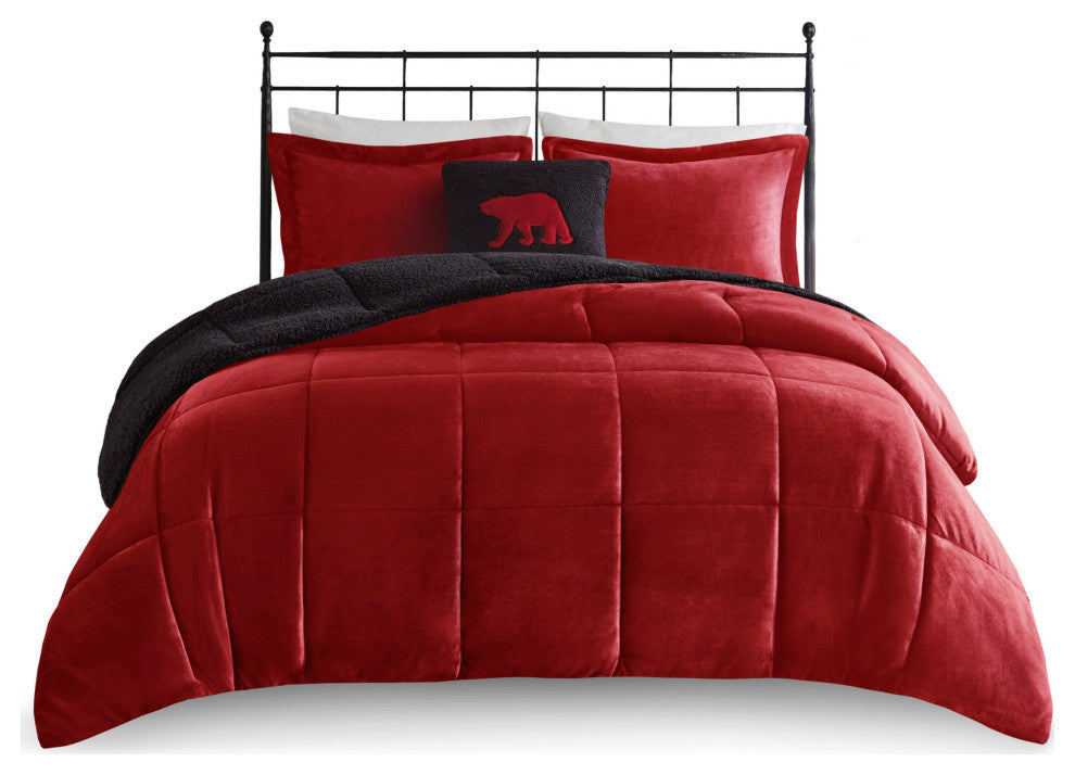 Woolrich Alton Plush to Sherpa Winter Comforter Set, Red, King
