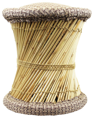 Natural Geo Moray Jute/Reed Decorative Cushioned Accent Stool, Light Brown
