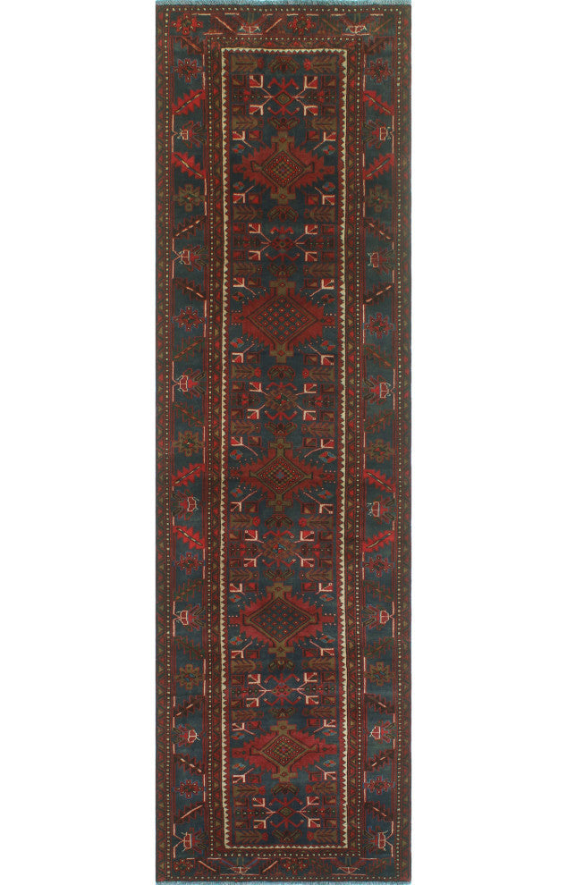 Fine Vintage Distressed Pareevas Red/Navy Runner, 3'7x10'9