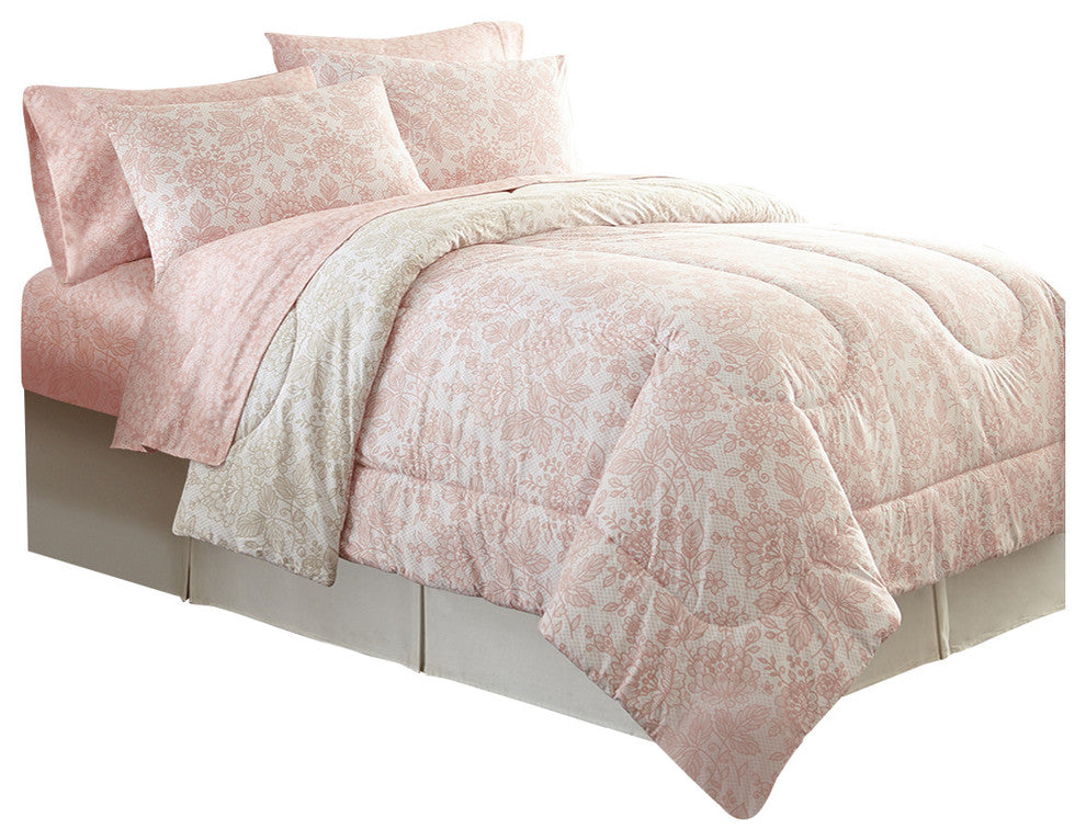 Enchantment Rose Micro Flannel Comforter Set, King