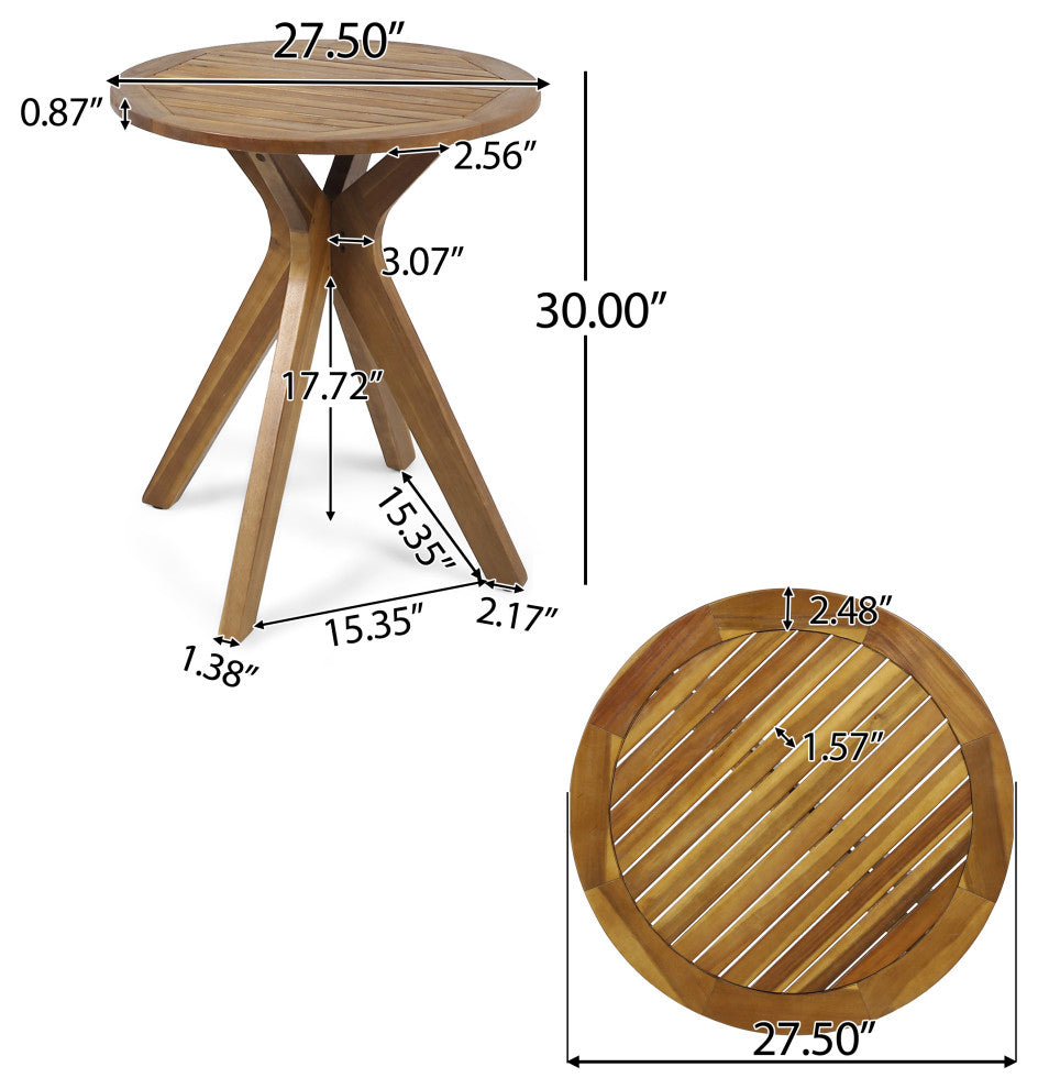GDF Studio 3-Piece Poe Outdoor Teak Acacia& Wicker Bistro Set, Teak/Multi Brown