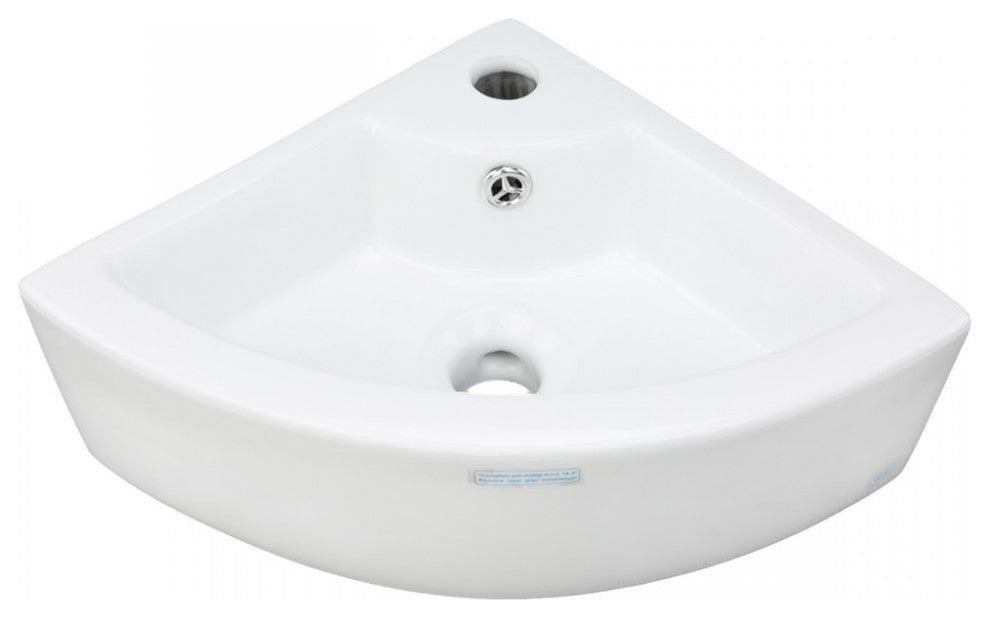 White Corner Vanity Cabinet Sink Oak Finish with Faucet Drain and Overflow